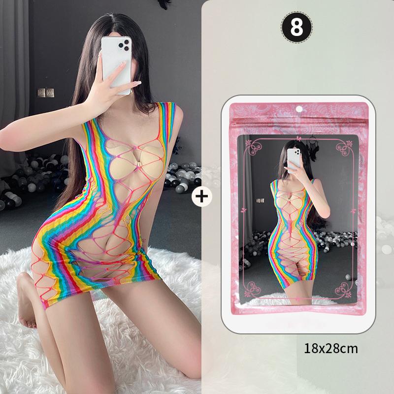 Sexy Lingerie For Women Lace Stockings Floral Fishnet Bodysuits Seamless Fishnet Chemise Rainbow Nightwear Mesh Hole Dress
