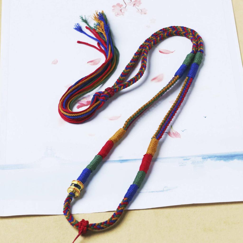 Tibetan Hand-Woven Eight-Strand Cotton Thread Necklace Cord with Safety Buckle for Thangka Amulet