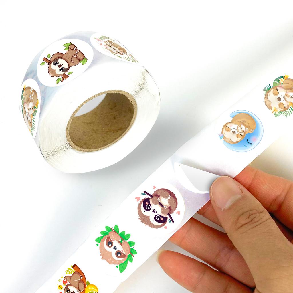 500 Sheets/Roll, Sloth Sticker, Roll Sticker, Decorative Handbook Material, Sealing Roll, Sealing Sticker.