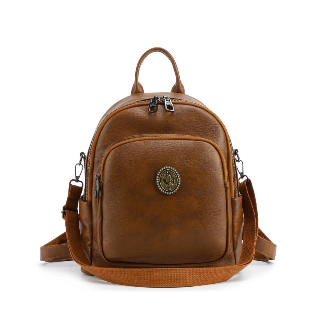 Mjuk läderryggsäck för kvinnor, Trendig och moderiktig skolväska med stor kapacitet