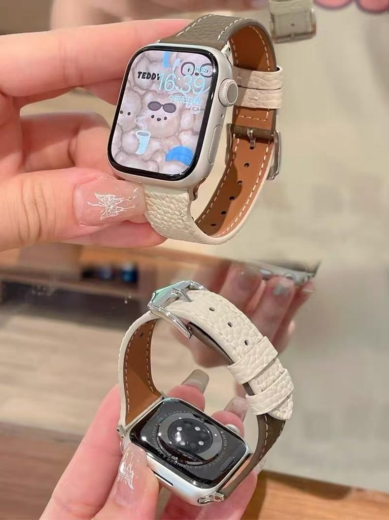 The Thin Pebbled Leather Strap Is Suitable for AppleWatch10, Apple Watch S9iwatch87th Generation SE Girl