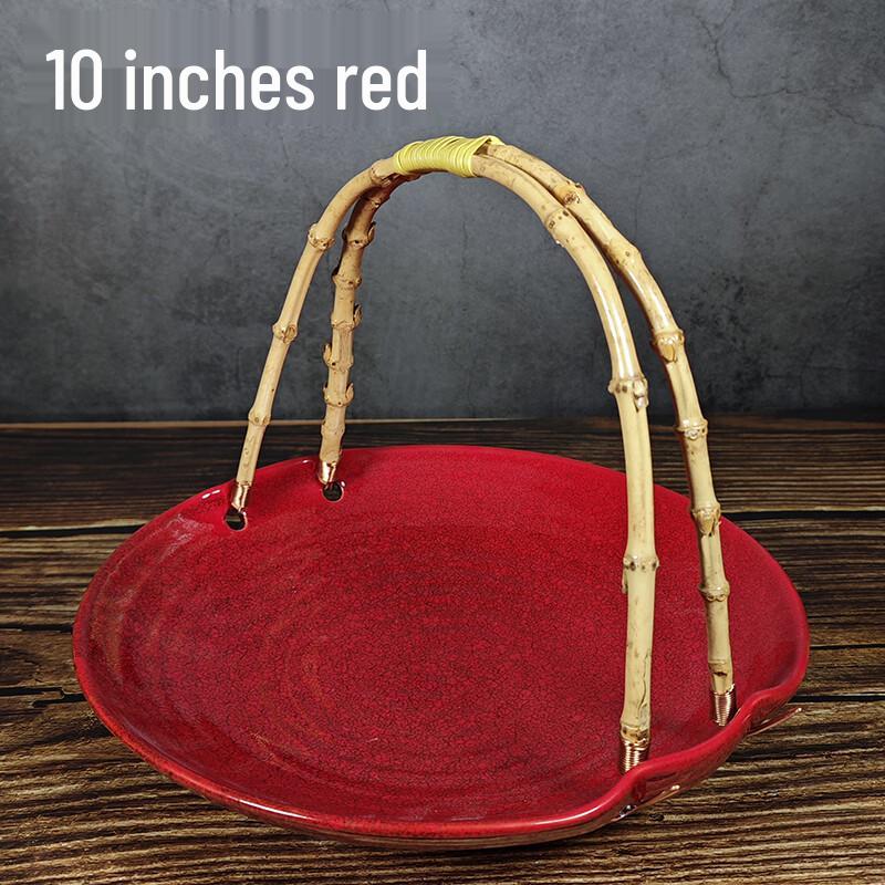 10-inch Red Melamine Serving Plate with Handle
