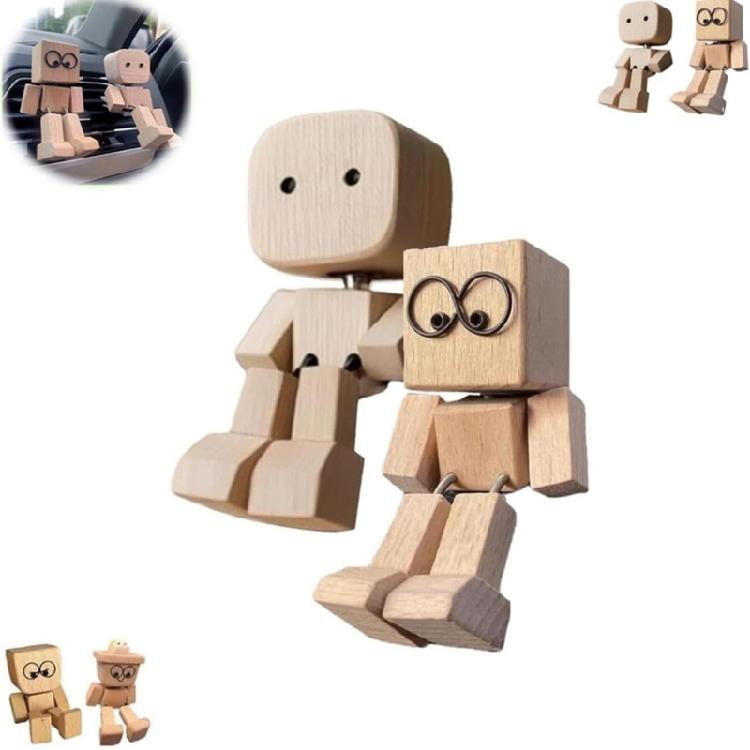 Holzfigur mit wackelnden Füßen Holz-Wackelmann Armaturenbrett-Dekoration Spielerischer Auto-Bewegungsaktivierter Lustiges Holz-Schreibtisch