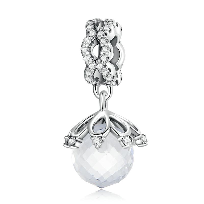 Bamoer 925 Silver Waves Glaze Spacer Beads Crystal Ball Pendant fit for Silver Charms Bracelet & Bangle Fine Jewelry