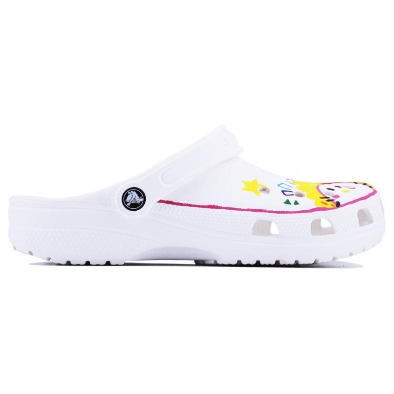 Crocs Classic clog SDS Cat Head EVA Hand-Drawn Series Cute Sweet Hole Shoes Cartoon Home Casual Beach Hole Sandals Unisex White