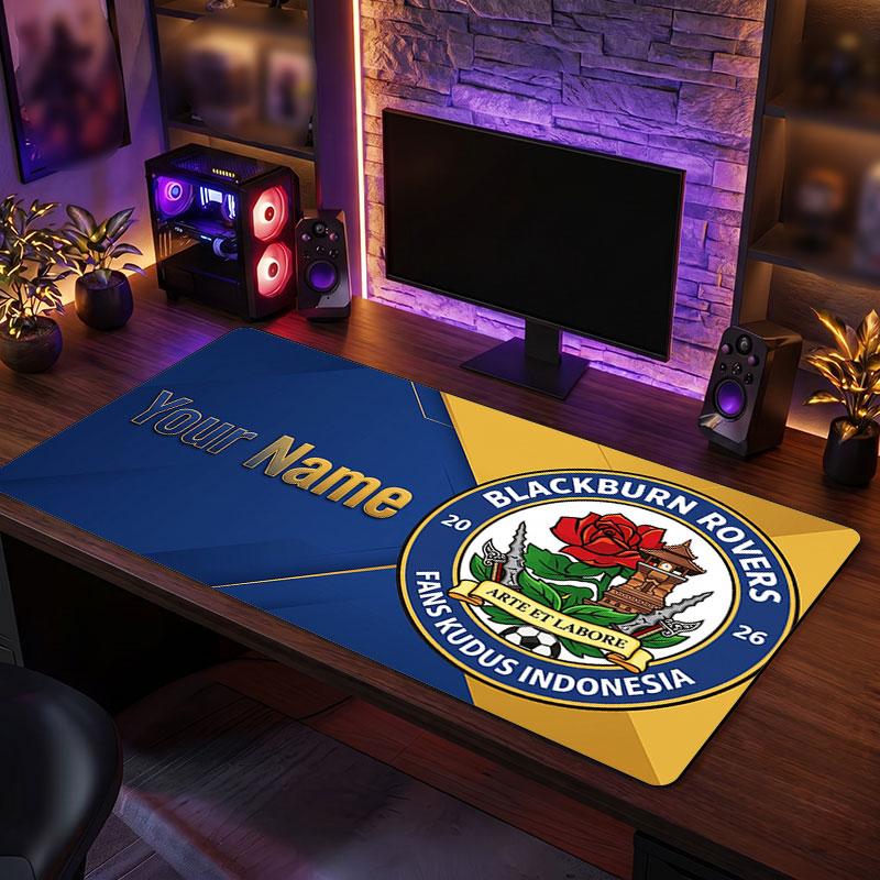 Blackburn Rovers FC Custom Large Mouse Pad, Personalized Name Text Print, Football Logo Non‑Slip Desk Mat Gaming Gift