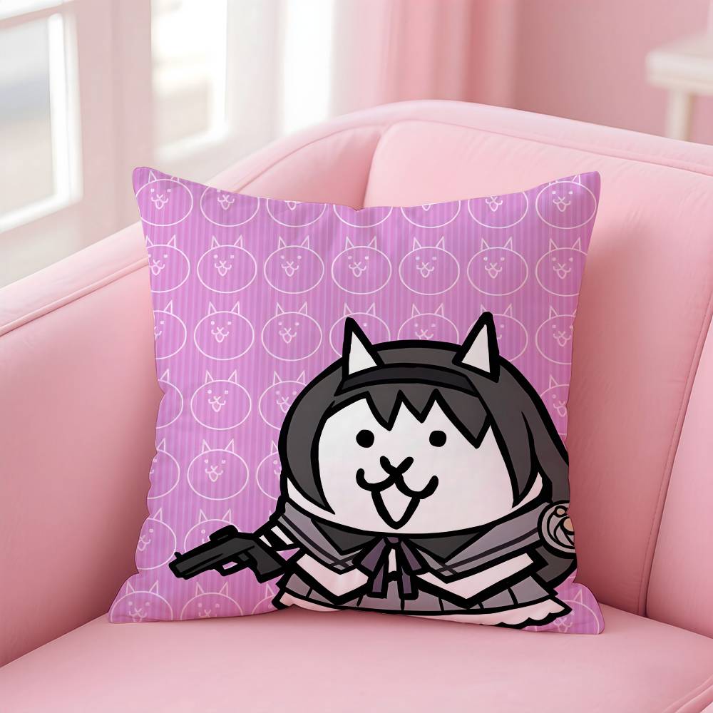 B-Battle Cats Anime Pillow Case Anti-Dustmite Pillowcase Invisible Zipper Silky Short Plush Sofa Cushion Cover