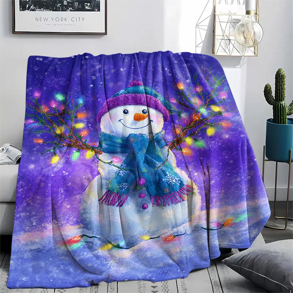 Schneemann-Print Flanelldecke, Hohe Qualität, Bequem für alle Jahreszeiten, Heimdekoration, Wärme und Komfort, Perfekt für Weihnachtsgeschenke