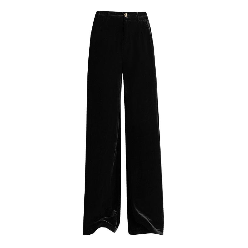 Women's Gold Velvet High-Waisted Wide-Leg Pants - Spring 2026 Slimming, Straight-Leg, Solid Color, Long and Versatile.