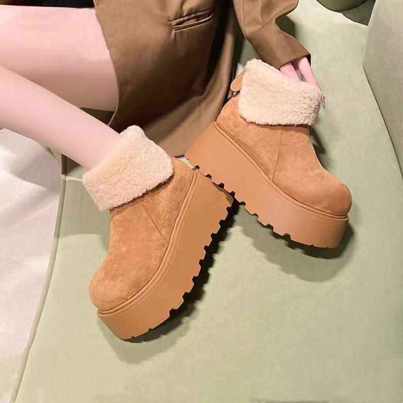 Retro Thick-soled Snow Boots, Versatile Height-increasing, Fleece and Thickened Cotton Shoes for Women