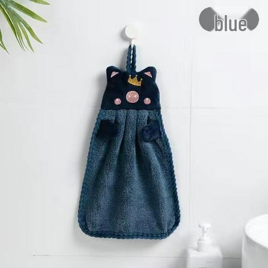 Absorbent Lint-Free Coral Fleece Pig Hanging Towel - Cute Children's Hand Towel