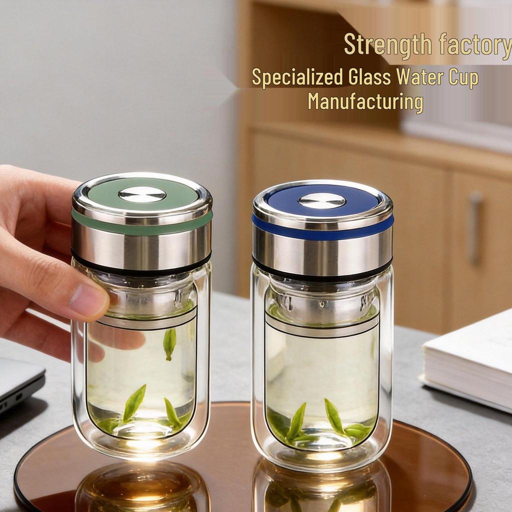Women's Double-Walled Borosilicate Glass Tea Infuser Cup - Stylish, Compact for Office