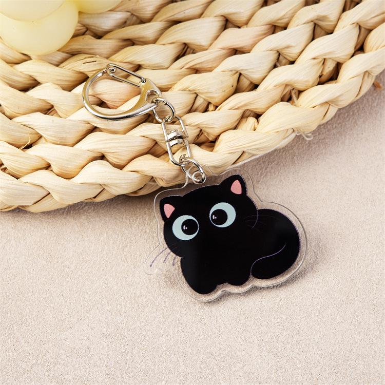 Cartoon Black Cat Acrylic Keychain - Cute Pendant for Backpack Ornament, Custom Small Charm