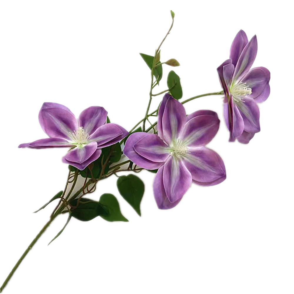 One Artificial Clematis Flower Branch 3 Heads Real Touch Passion Blossom for Wedding Party Floral Decoration