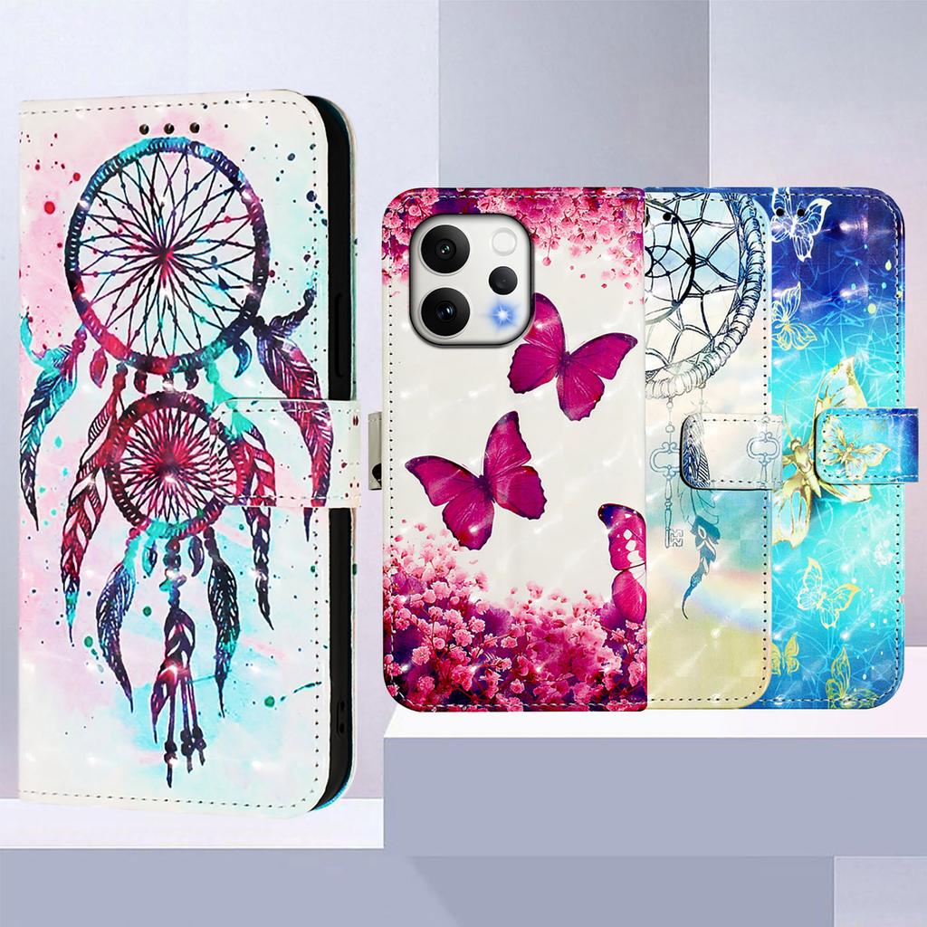 Wind Chimes Flower Butterfly Painting Leather Flip Wallet Phone Case Stand for OPPO Reno 15 12FS 12F 11F 11 9 8 Pro 8 Lite 8
