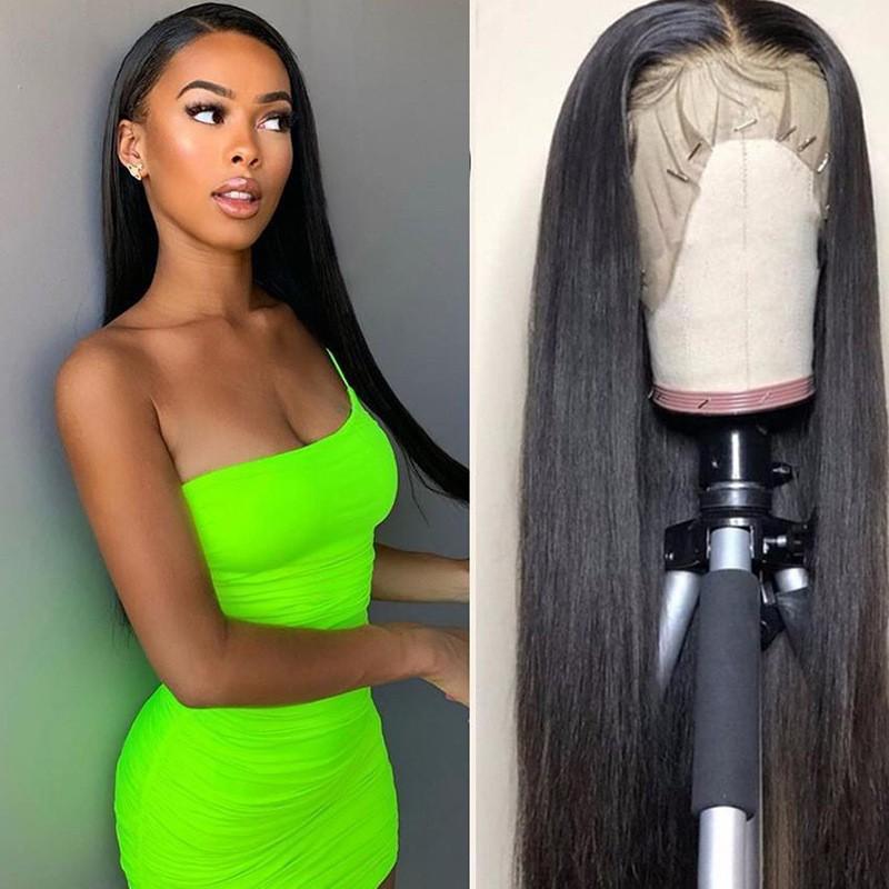 Long Straight Synthetic Wig With Center Part Bangs Women Black Or Golden Non-Heat Resistant Oval Face Friendly