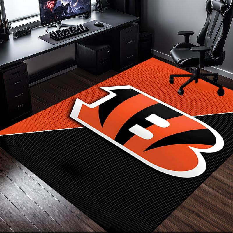 Bengals Team Logo Artwork Rug Office Carpet Non-Slip Mat, Chair Rug Floor Covering for Gaming, Bedroom, Living Room , Home Decor Christmas Gift