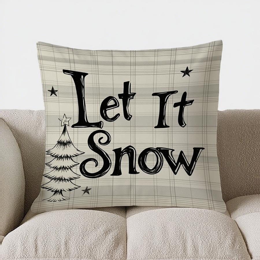 Home Decor Let It Snow Christmas Starry Tree Throw Pillow Pattern Cushion Cover Suitable For Sofa Bedroom Car Pillow Cover