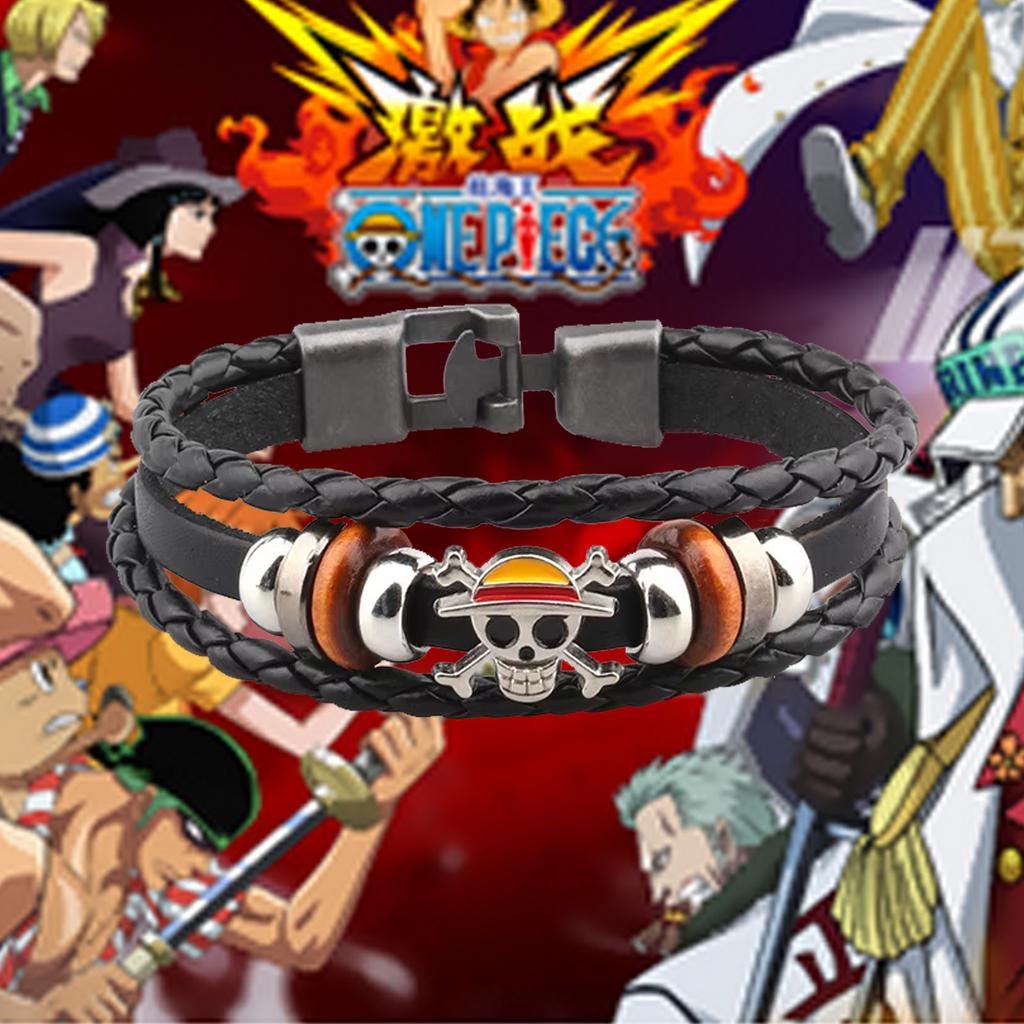 One Piece Anime Bracelet Animation Peripherals Toys Luffy European American Vintage Leather Cartoon Bracelet Friend Holiday Gift