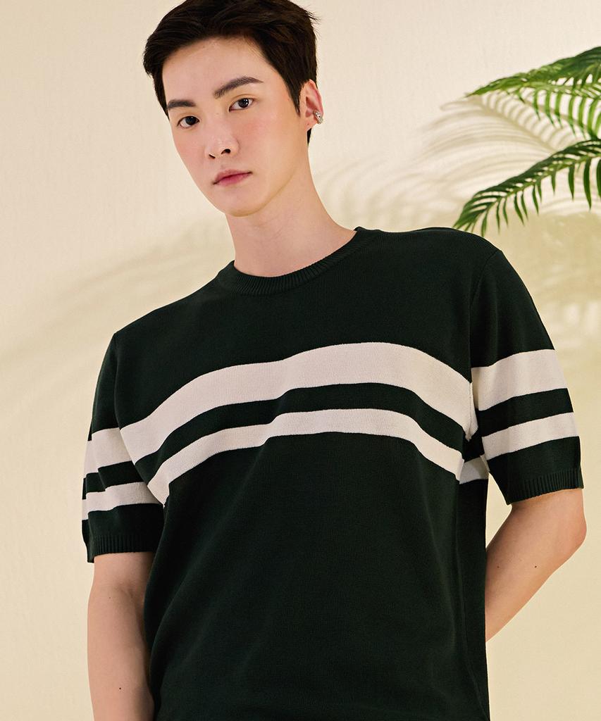 CHASECULT Men'S Cool Touch Block Round Neck Short Sleeve Sweater-Dbrk5613D0H