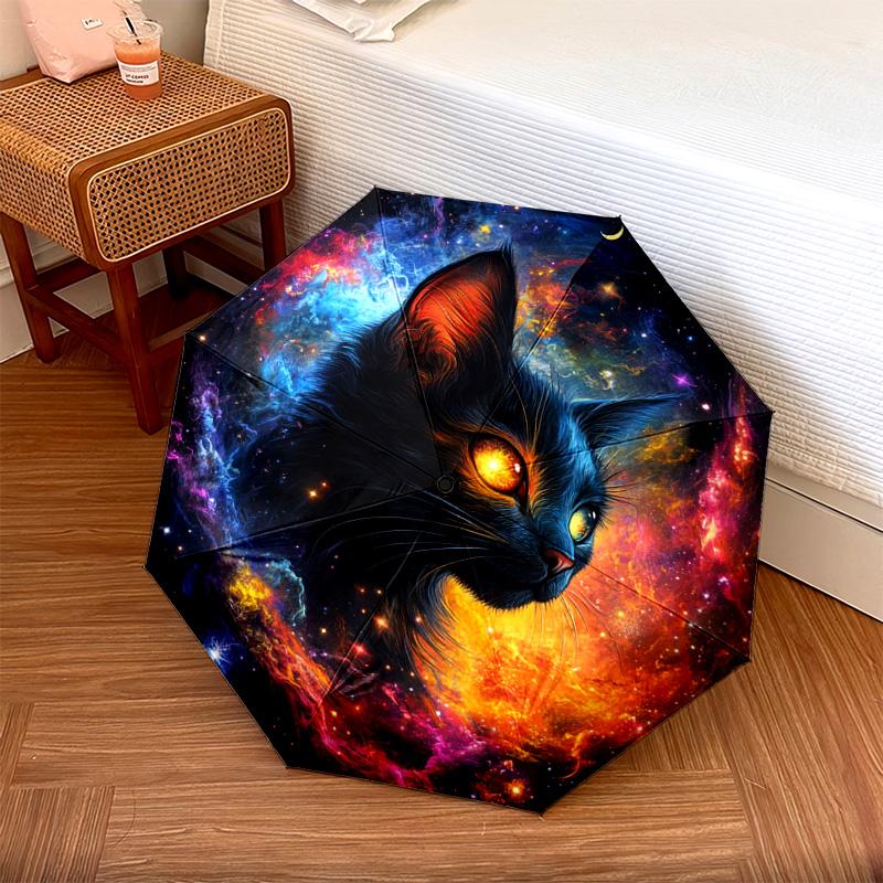 1 PC Automatic Folding Umbrella - Cosmic Cat Pattern, Portable & Foldable Design with 8 Ribs, Christmas Birthday Gifts