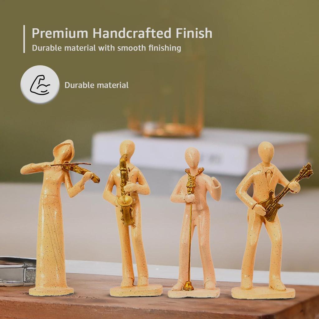 Rustikales Musiker-Set in Steinoptik | Eine Symphonie aus Tradition und Handwerkskunst | Ideal für kulturelle und künstlerische Dekoration – 4er-Pack, Pfirsichfarben