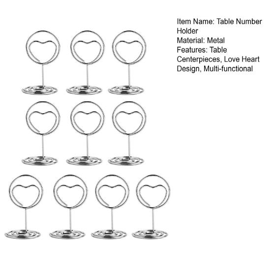 10Pcs Love Heart Table Number Holder Place Card Photo Picture Clip Memo Note Card Stand Wedding Anniversary Birthday Party Centerpieces