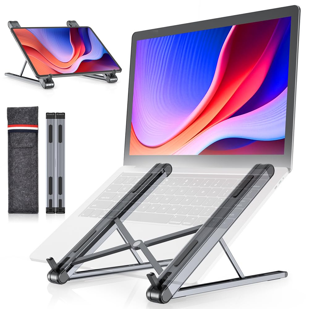 Foldable Laptop Stand with 7 Adjustable Angle Ergonomic and Fits Inch Aluminum Alloy Improves Relieves Back Pain and Perfect for and Compatible with