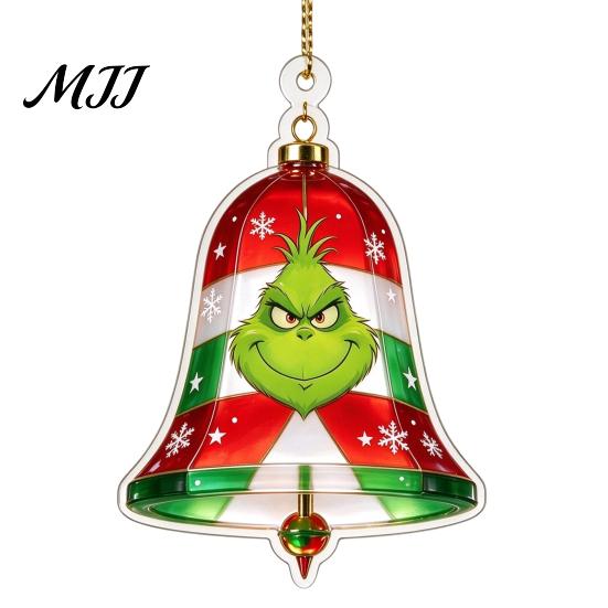 Gift Box Snowflake Ornaments Green Elf Christmas Ornament, 2D Acrylic Red Bell Tree Candy Cane Durable Holiday Gifts Shaped Double Sided Hanging