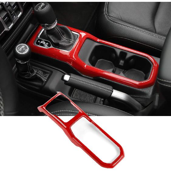 JeCar Interior Gear Shift Cup Holder Panel Cover Trim Fit for Jeep Wrangler JL JLU Gladiator JT 2018-2024 2025 2026+ (Red)
