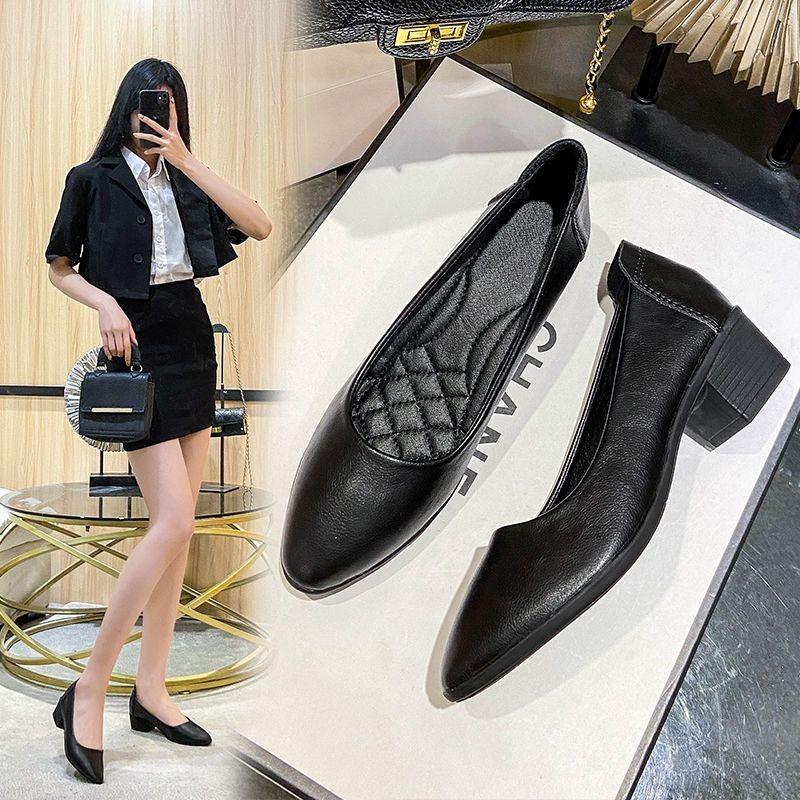 Shoes Female Black Not Tired Feet Thick Heel Soft Sole Silent Professional Flight Attendant Interview Middle Heel Tooling Work Shoes