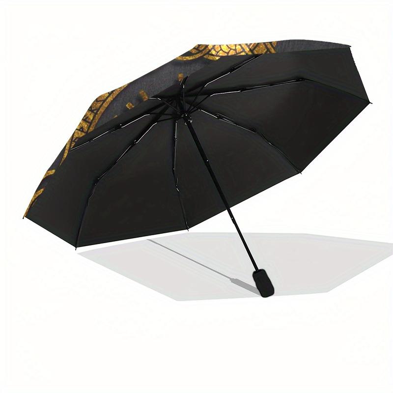 Wikinger Vegvisir Kompass Nordisches Symbol Gold Aufkleber Auto Fenster Laptop WanddekoRegenschirm, Tragbarer 3-Fach-Regenschirm für Männer & Frauen, Weihnachtsgeschenk ES314