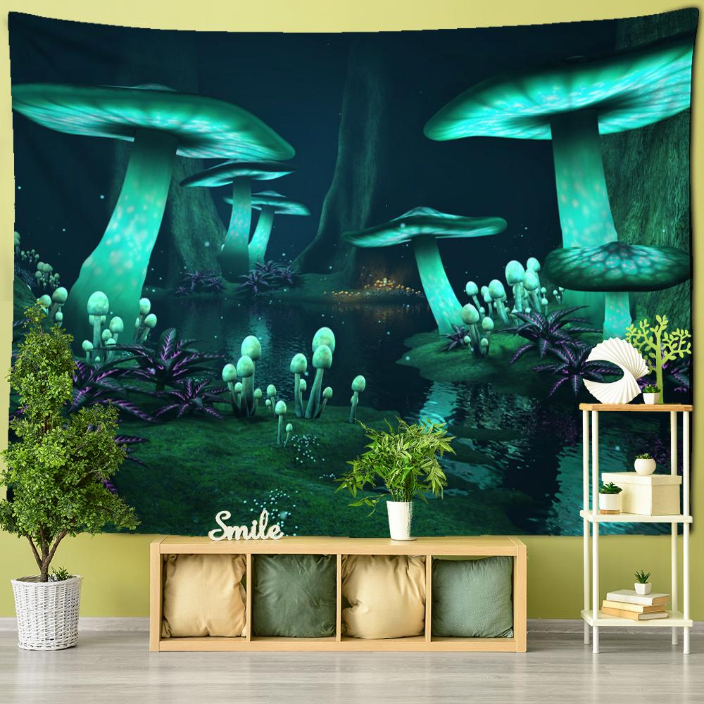 Psychedelic Mushroom Wall Hanging Tapestry Witchcraft Mystic Night Sky Anime Moon Snail Home Room Decor