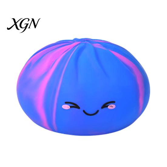 Bun Fidget Toy with Steamer Rainbow Steamed Stress Ball Anti-Anxiety Colorful Smiling Dumpling Soft Squeeze Simulated Dough Sensory