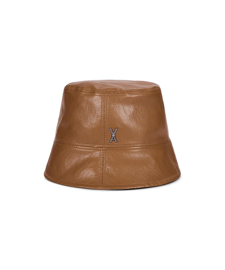 Bajal Va Cubic Stud Vegan Leather Drop Bucket Hat Camel