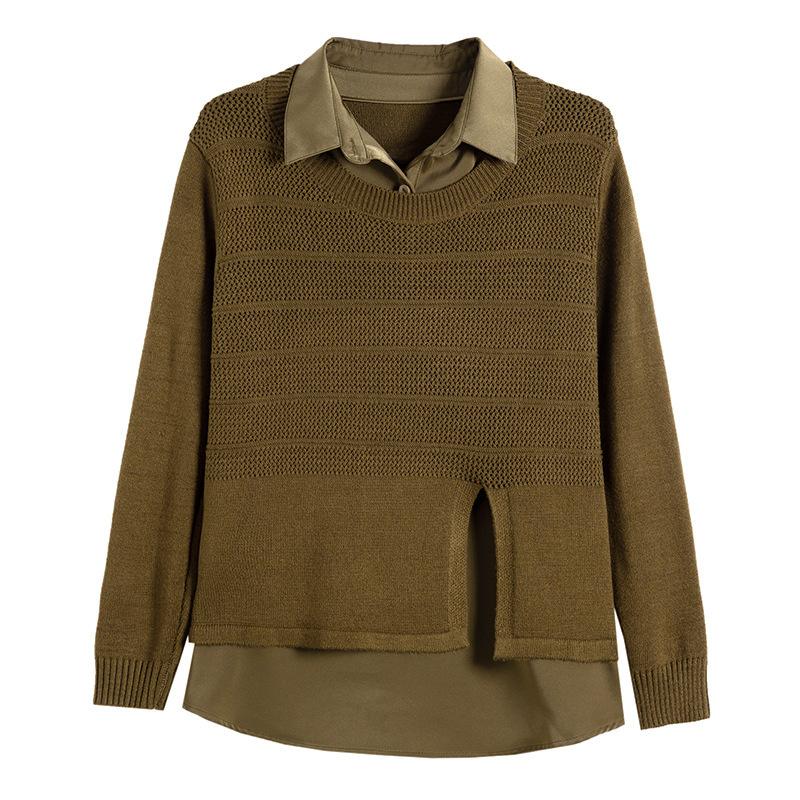 Korean Fake Two-piece Shirt Knitted Women's Spring Autumn Fashion Loose Sweater Bottoming Shirt Female Knitwear Tops