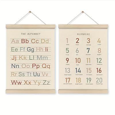 2pcs Alphabet Numbers Poster Hanger Frame Set of 2, ABC Banner Poster Wall Art with Wooden Frames, for Home, Classroom