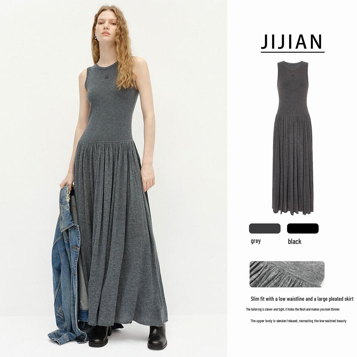 

2025 Spring Sleeveless Merino Wool Low-Waist Knitted Long Dress Medium