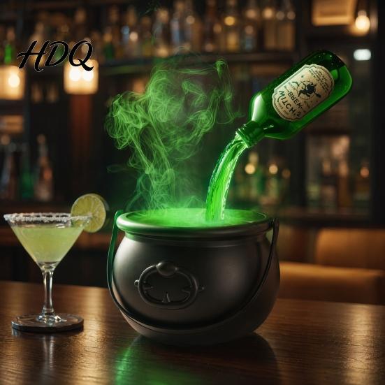 Black Matte Cauldron Halloween Witch Cauldron Large Plastic Bucket with Floating Potion Bottle Dark Fantasy Spooky Soup Pot Decor for Home
