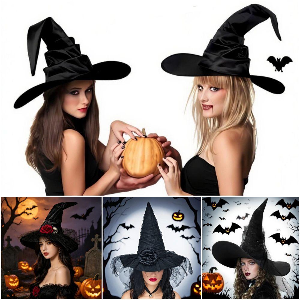 Spider Bat Halloween Witch Hat Pointed Cosplay Witch Hat Scary Black Pointed Cap  Halloween Party