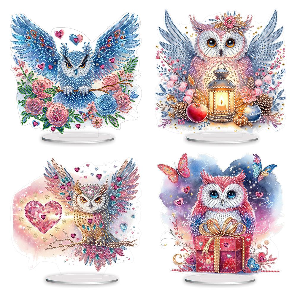 Strass Tischdekorationen Set Acryl 5D DIY Diamantkunst Tischdekorationen Eule für Heim Büro Schreibtischdeko