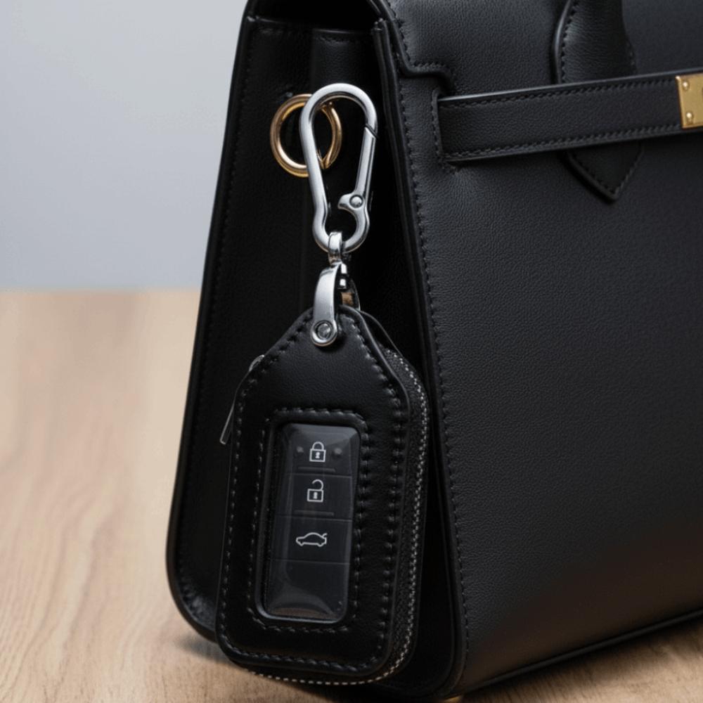 Durable Key Protection Case Zipper Purse Transparent Window Car Key Holder PU Leather Square Design Key Bag Case Waist Hanging