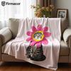 Flower Tabby Cat Lightweight Microfiber Soft Christmas Fleece Blanket Warm Cozy Throw for Bed Sofa Office Travel All Season