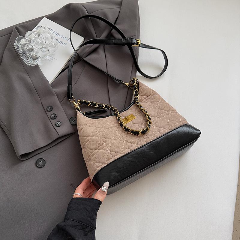 Retro Diamond Suede Crossbody Bag - Women's Versatile Color Block Shoulder Bag 2025