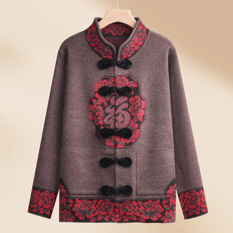 New Year's Clothing Spring and Autumn Sweater Jacket Middle-aged and Elderly Grandma Clothing New Knitted Sweater