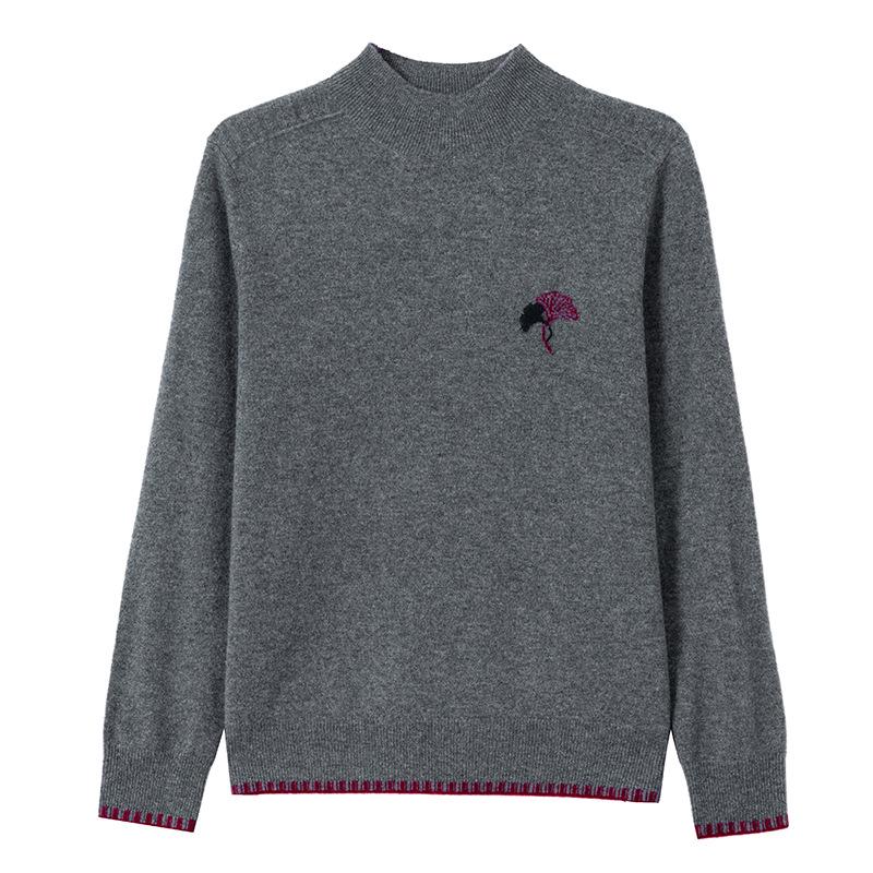 Women's Pure Wool Half-High Collar Knit Sweater - Stylish, Warm, Age-Reducing Pullover for Autumn and Winter