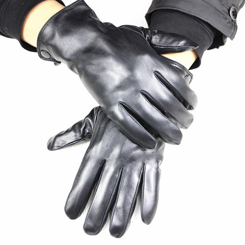 Sheepskin leather gloves men's fashion simple wool lining autumn and winter velvet warm car driving cycling gloves