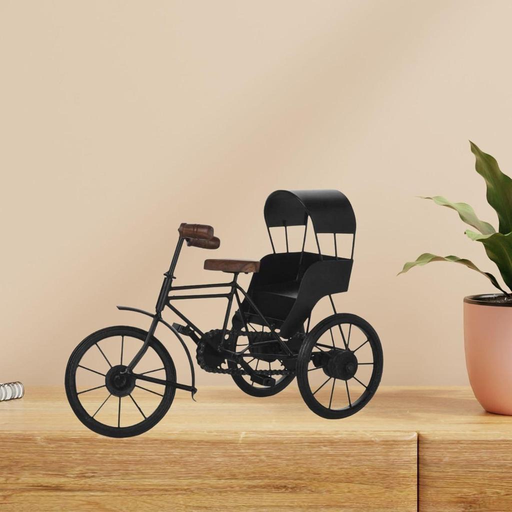 Rikscha Ausstellungsstück | Vintage Fahrradwagen Modell für Heimdekoration | Handgefertigte Metallrikscha Geschenkartikel | Antikes Miniatur-Kunstwerk für Wohnzimmer