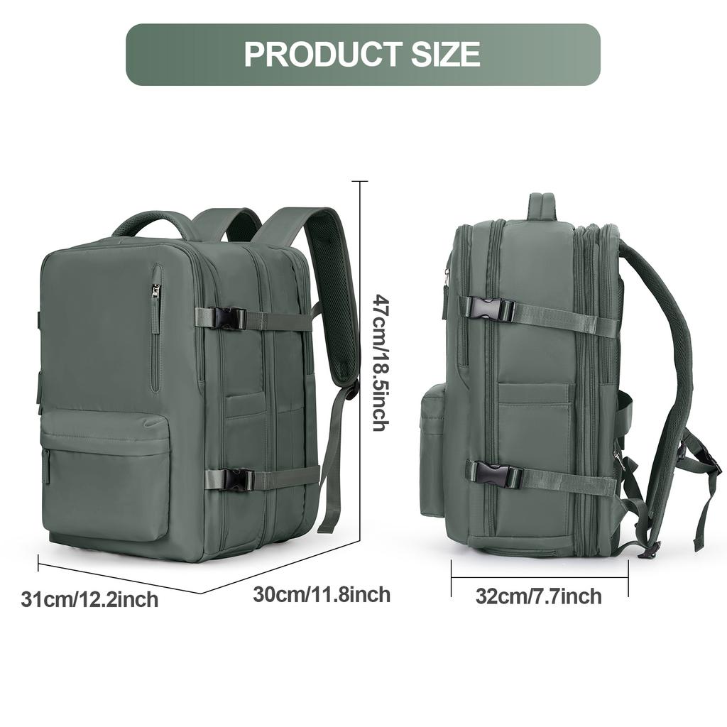 Expandable Travel Laptop Backpack for Men and Women, Large Capacity Waterproof Hand Luggage, Airplane Carry-On Bag