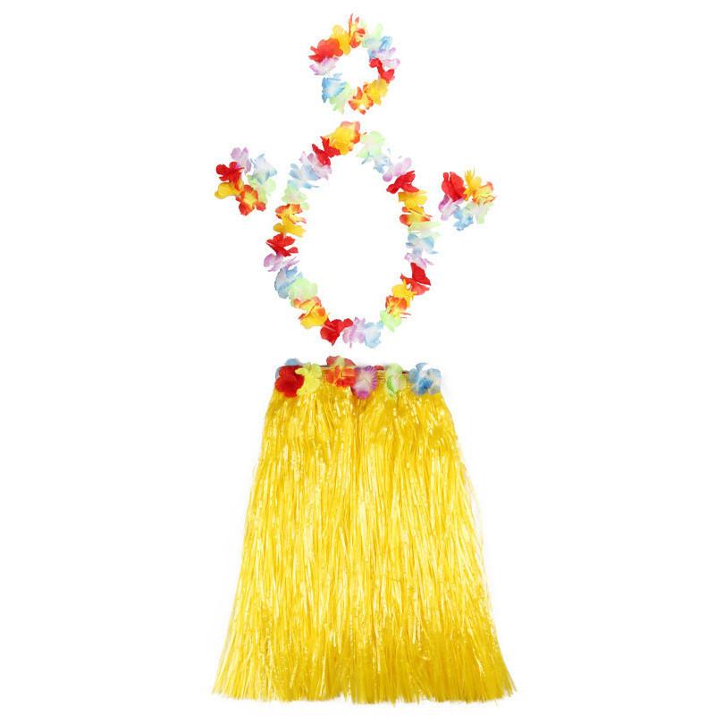 Auffälliger hawaiianischer Hula-Tanz-Grasrock für Erwachsene mit farbenfrohen floralen Akzenten